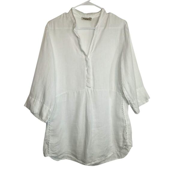 Designer Laura Bianchi 100% Linen Women's V-Neck Tunic Blouse White Med Italy - Picture 1 of 6